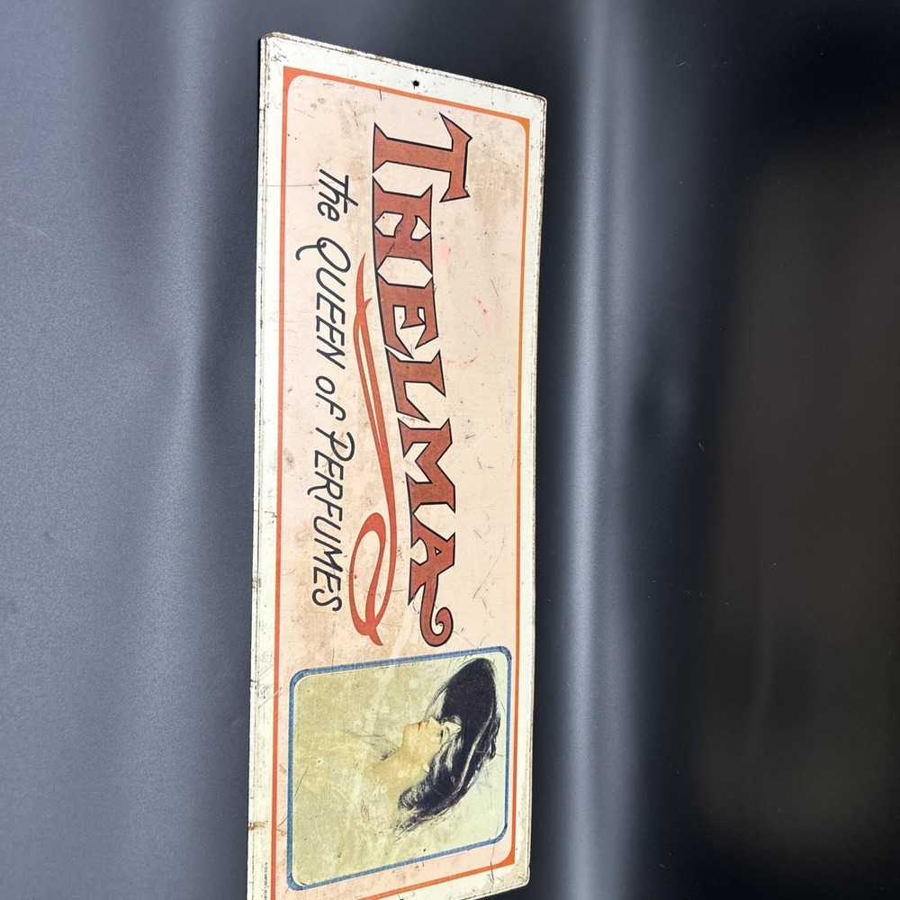 VINTAGE 1974‎ "THELMA " THE QUEEN OF PERFUMES TIN LITHO ADVERTISING SIGN LOOK!